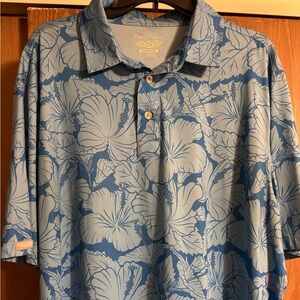 Straight Down Mens Floral Blue Golf Polo